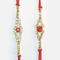 Rhombus Shape New Pattern Transparent and Red Stone Studded Rakhis for Brothers