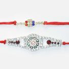 Silver Shade Om Written Amazing jewel Rakhi with Golden Color Rakhi Set of 2