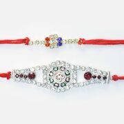 Silver Shade Om Written Amazing jewel Rakhi with Golden Color Rakhi Set of 2