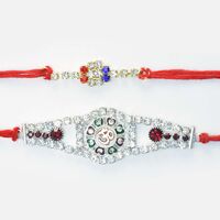 Silver Shade Om Written Amazing jewel Rakhi with Golden Color Rakhi Set of 2