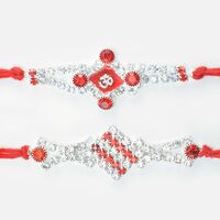 Silver and Red Jewel Dotted Liner Amazing Looking Attractive Rakhi Set of 2