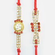 Swastika Sacred Mauli and Multi Liner Jewel Studded Awesome Stunning Looking Set of 2 Rakhis