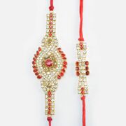 Rich Heavy Work Diamond Rakhi with Stylish and Simple Elegant Looking Rakhis Set of 2