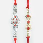Silver and Golden Shaded Two Different Design Attractive Brother Rakhis Set