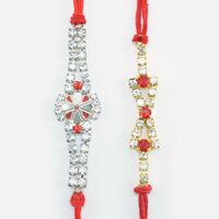 Silver and Golden Shaded Two Different Design Attractive Brother Rakhis Set