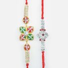 Meena Work Two Different Pattern Mauli Thread Brother Rakhi Set of 2