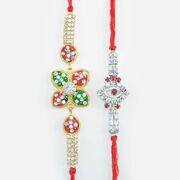 Meena Work Two Different Pattern Mauli Thread Brother Rakhi Set of 2