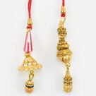Golden Beaded and Jewel Studded Two Awesome Looking Stunning Rakhi Set