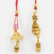 Golden Beaded and Jewel Studded Two Awesome Looking Stunning Rakhi Set