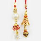 Big Beads Red Stone Studded Two Fine Work Designer Lumba Rakhi Set of 2