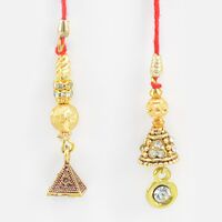 Two Stylish Looking Triangle Patter Designer Lumba Rakhis for Bhabhi