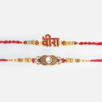 Veera Written in Red Color with Meena Work Unqiue Rakhis 