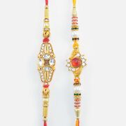 Red and Whitre Kundan Studded Marvelous Rakhis for Brother