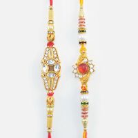 Red and Whitre Kundan Studded Marvelous Rakhis for Brother