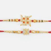 Swastika and Om Sacred Two Mauli Beaded Rakhis Set of 2