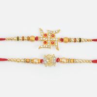 Swastika and Om Sacred Two Mauli Beaded Rakhis Set of 2