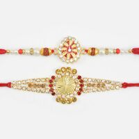 Oval Shape and Round Shape Golden Base Rakhis Set of 2