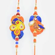 Special Zardosi Work Blue and Red Colored Amazing Rakhis Set of 2
