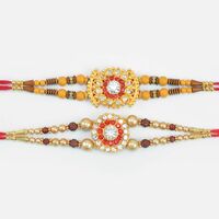 Round Shape Floral Rakhi Set of 2 Jewel Rakhis