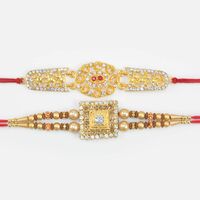 New Golden and Black Color Beaded Rakhi Set of Two Magnificent Brother Rakhis