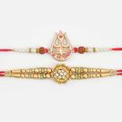 Shri Om Namah Shivaye Written and Floral Shape Beaded Rakhis Set of 2