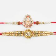 Shri Om Namah Shivaye Written and Floral Shape Beaded Rakhis Set of 2