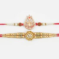 Shri Om Namah Shivaye Written and Floral Shape Beaded Rakhis Set of 2