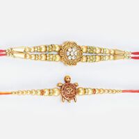 Floral Shape and Lucky Tortoise Rakhi Set of 2 for Brothers