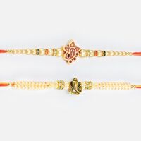 Shri Ganesha Divine Beads in Mauli Rakhi Set of 2