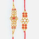 Special Red and White Jewel Stone Studded Brother Rakhis Set of 2