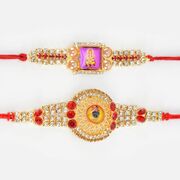 Gold Rakhi Shri Ganesha and Natkhat Kanha Rakhi Set 