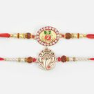 Pearl Rakhis of Two Golden Color Auspicious Ganesha 
