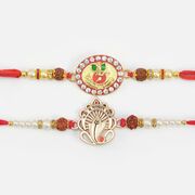 Pearl Rakhis of Two Golden Color Auspicious Ganesha 