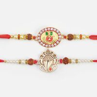 Pearl Rakhis of Two Golden Color Auspicious Ganesha 