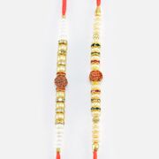 Rudraksha in Mid of Pearl and Beads Attractive Looking Rakhis Set