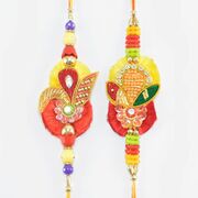 Red and Yellow Colored Two Zardosi Rakhis Set of 2