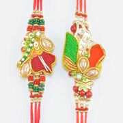Rich Looking Set of Two Colorful Zardosi Attractive Rakhis