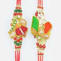 Rich Looking Set of Two Colorful Zardosi Attractive Rakhis