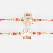 Bhai Written Two Fancy Mustache Special Pattern Rakhi Set for 2 Brothers