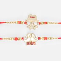 Bhai Written Two Fancy Mustache Special Pattern Rakhi Set for 2 Brothers