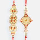 Stylish Modern Diamond Dotted Jewels Fine Work Rakhi Set of 2
