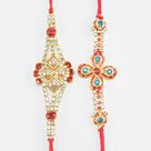 Pearl and Blue Stone Studded Diamond Amazing Rakhi Set of 2