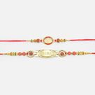Divine Kalash in Jewel Ring and Veera Written Golden Rakhi Set of 2