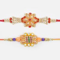 Star Shape Design Jewel and Zardosi Rakhi Stunning Set of 2