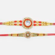 Meenakari Work and Big Diamond in Mid Circular Shapes Rakhi Set of 2