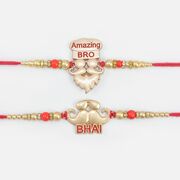 New Modern Stylish Beard Bhai and Amazing Bro Written Rakhis Set of 2