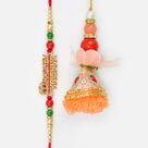 Auspicious Radhey Krishna Written Kanha Rakhi with Beaded Lumba Bhabhi Rakhi