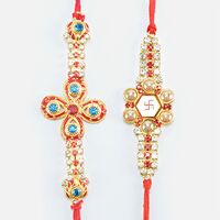 Blue Stone and Pearl Studded Meena Work Beautiful Shining Rakhi Set of 2