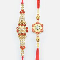 Pearl in Mid of Jewel and Flower Fine Work Two Attractive Beautiful Rakhi Set 