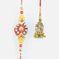 Unique and Antique Designed Attractive Zardosi Brother Rakhi and Metallic Beads Lumba Rakhi